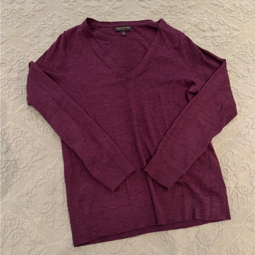 Banana Republic Deep Purple V-Neck Sweater
